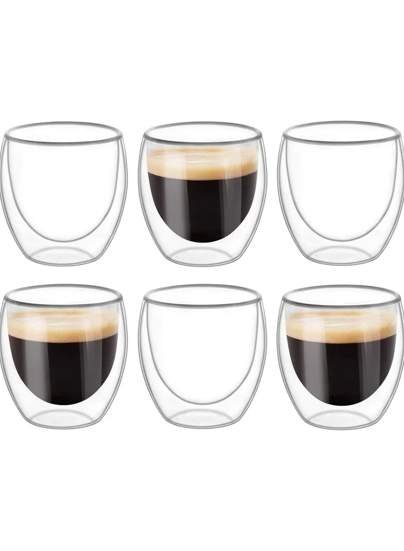 QUESERA 6 Pieces Double Wall Glasses Coffee Cup,Medium 250Ml