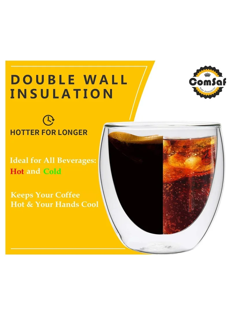 Quesera  6 Pieces Double Wall Glasses Coffee Cup,Medium 250Ml  | Best Price UAE
