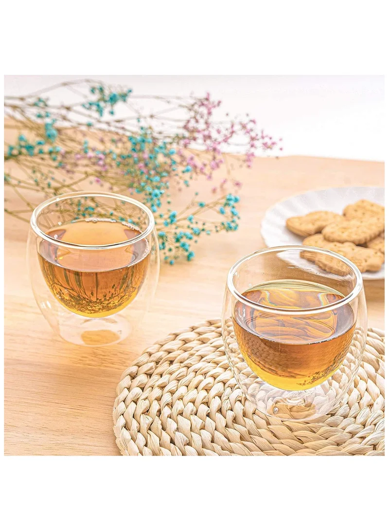 Quesera  6 Pieces Double Wall Glasses Coffee Cup,Medium 250Ml  | Best Price UAE
