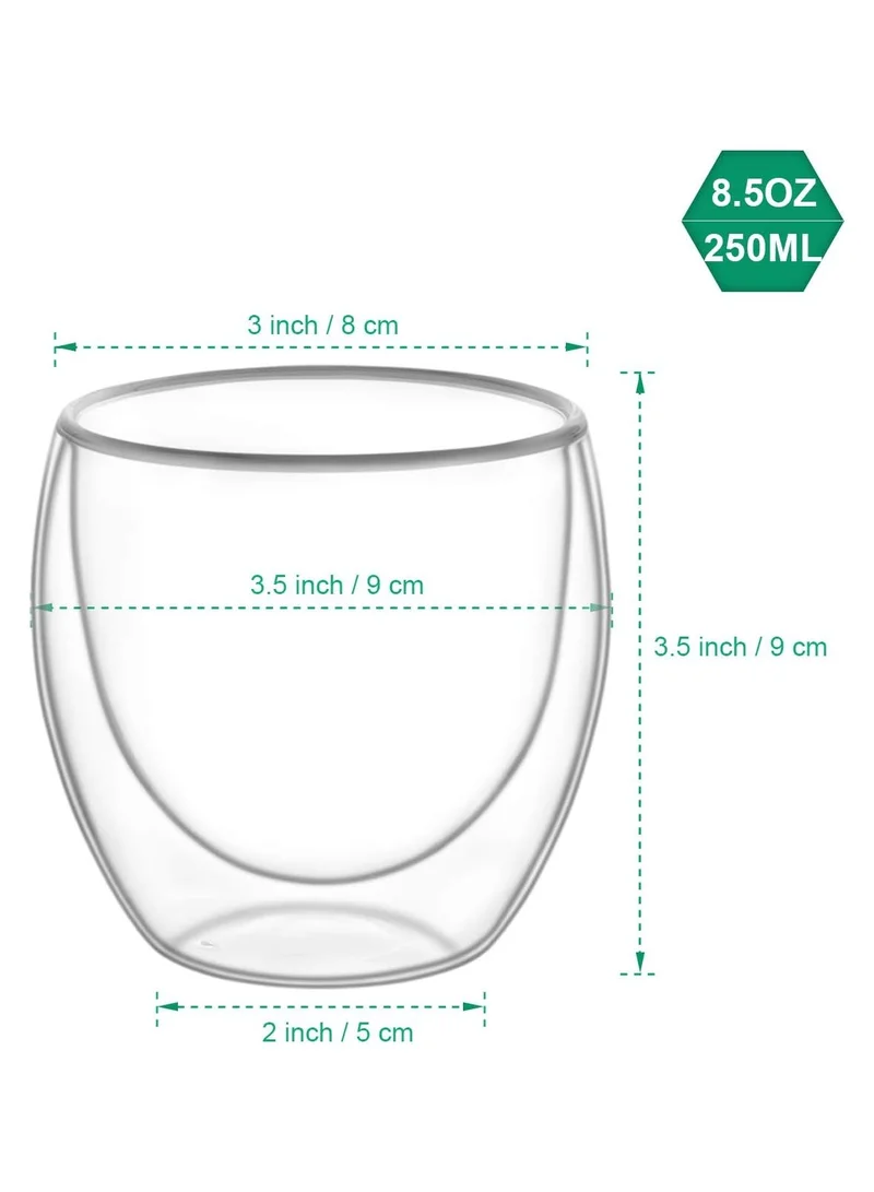 Quesera  6 Pieces Double Wall Glasses Coffee Cup,Medium 250Ml  | Best Price UAE