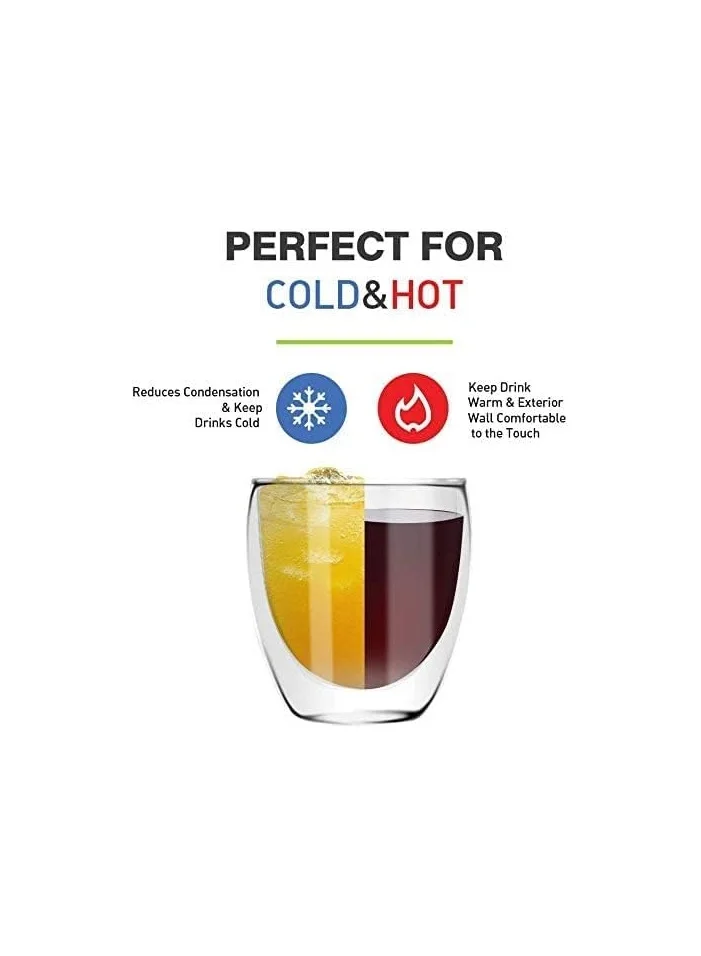 Quesera  6 Pieces Double Wall Glasses Coffee Cup,Medium 250Ml  | Best Price UAE