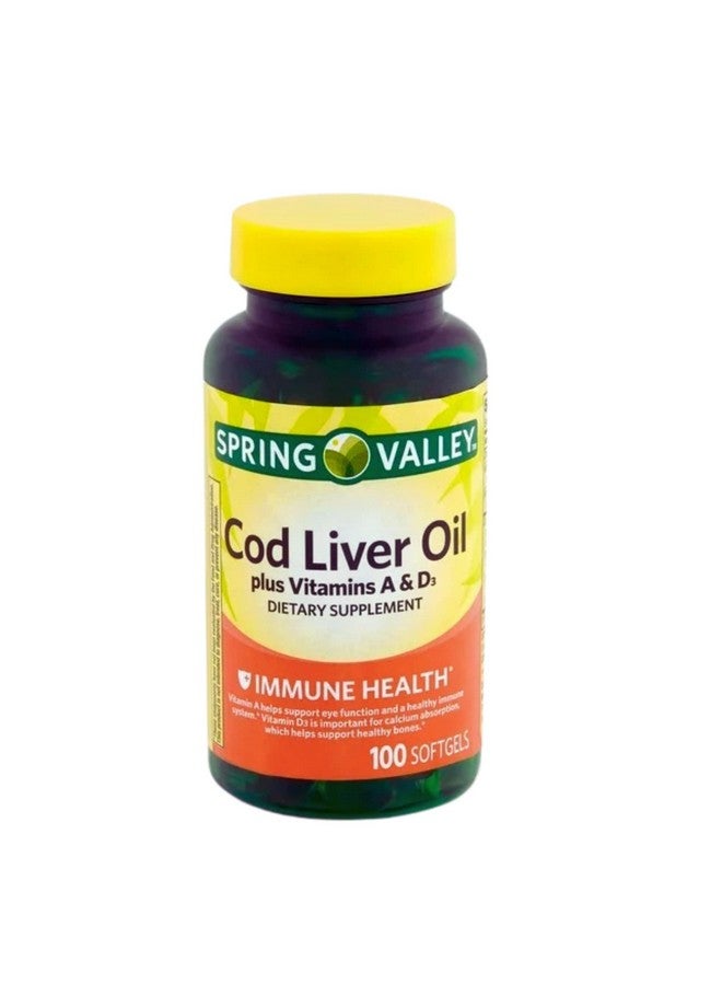 SPRING VALLEY وادي الربيع - زيت كبد السمك مع فيتامين أ و د 100 كبسولة لينة - Image 1