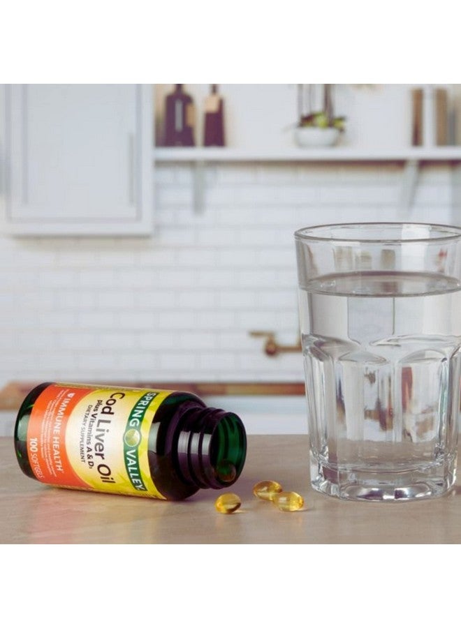 SPRING VALLEY وادي الربيع - زيت كبد السمك مع فيتامين أ و د 100 كبسولة لينة - Image 2