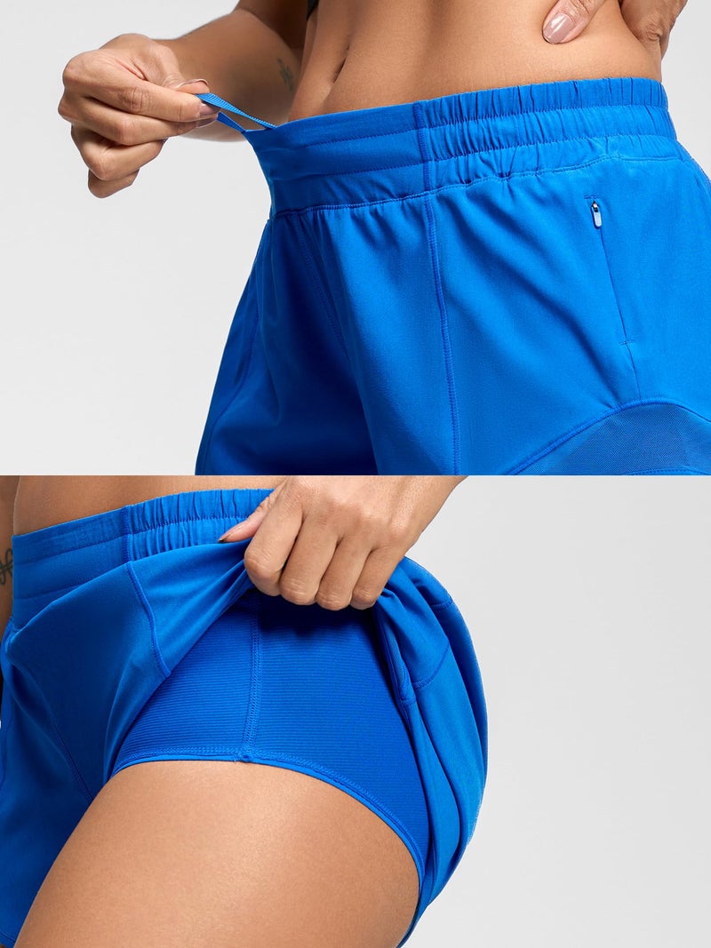 MCEDAR Women's Running Shorts Low Waisted 2.5"ï¼ŒLightweight Active Workout Quick Dry Gym Athletic Sports Shorts Zip Pocket Blue,8/M - Image 2