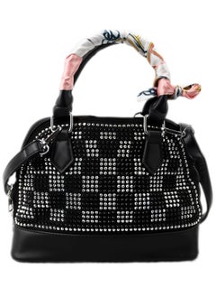 Black Pebbled PU Leather Spike Black and Silver Studded Bag