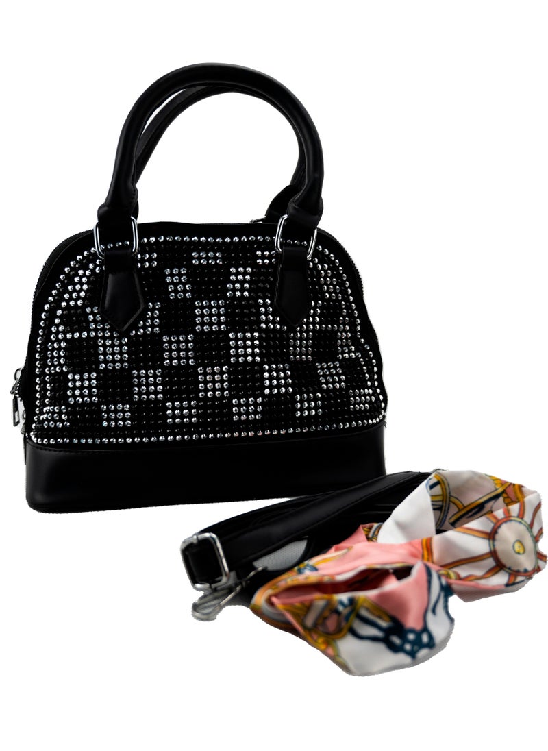 Generic - Black Pebbled PU Leather Spike Black and Silver Studded Bag - Image 1