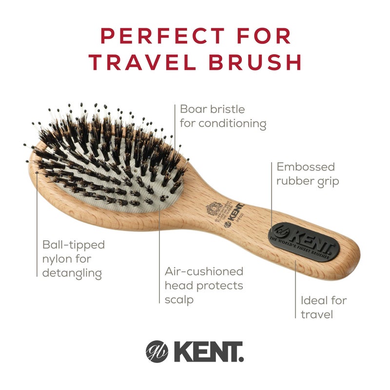 Kent PF02 Small Cushion Detangler Brush â€“ Boar Bristle & Nylon Mix for Smoothing and Straightening Oval Wood Paddle for Medium to Long Hair - Image 4
