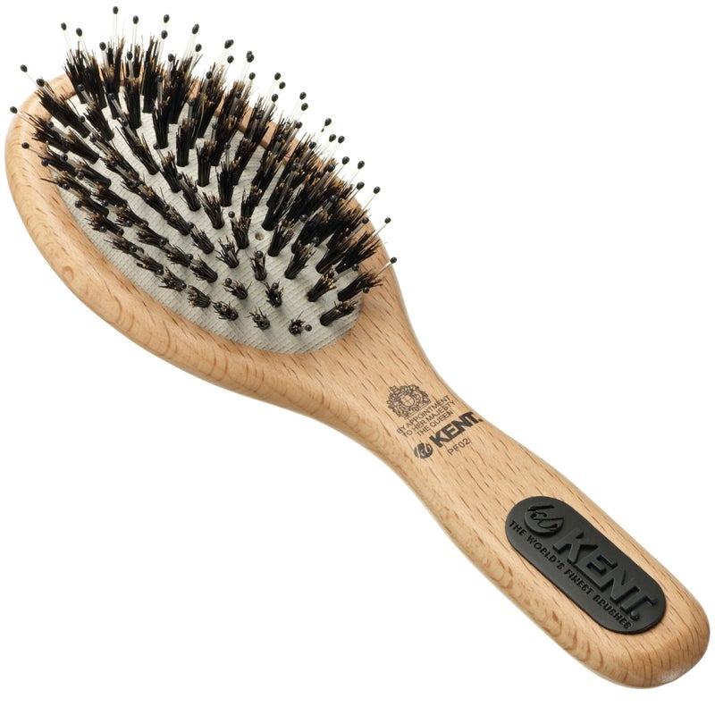 Kent PF02 Small Cushion Detangler Brush â€“ Boar Bristle & Nylon Mix for Smoothing and Straightening Oval Wood Paddle for Medium to Long Hair - Image 1