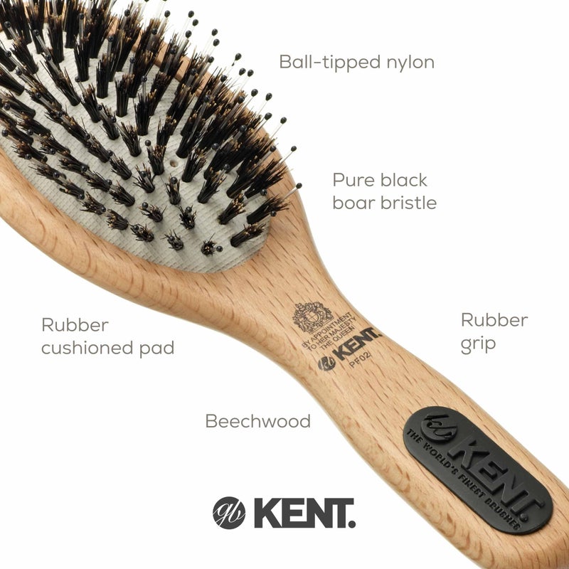 Kent PF02 Small Cushion Detangler Brush â€“ Boar Bristle & Nylon Mix for Smoothing and Straightening Oval Wood Paddle for Medium to Long Hair - Image 5