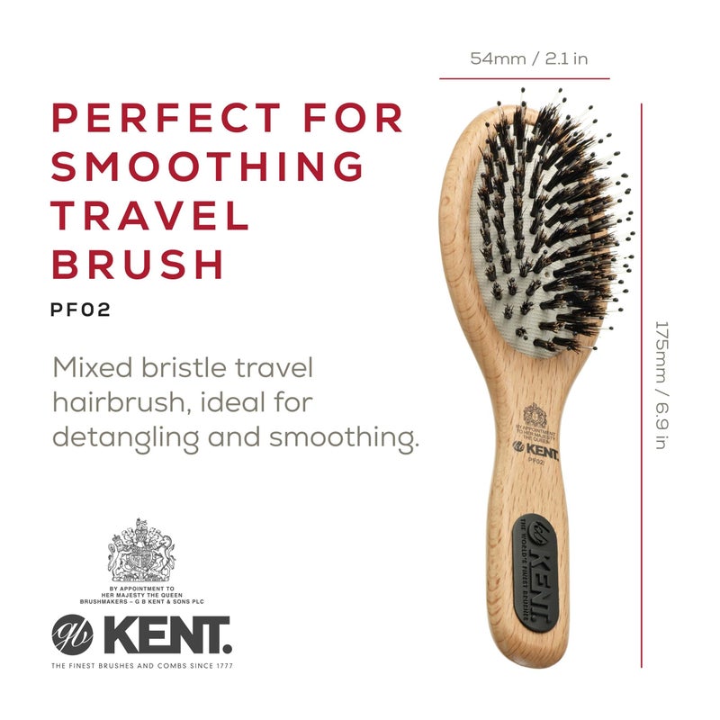 Kent PF02 Small Cushion Detangler Brush â€“ Boar Bristle & Nylon Mix for Smoothing and Straightening Oval Wood Paddle for Medium to Long Hair - Image 2