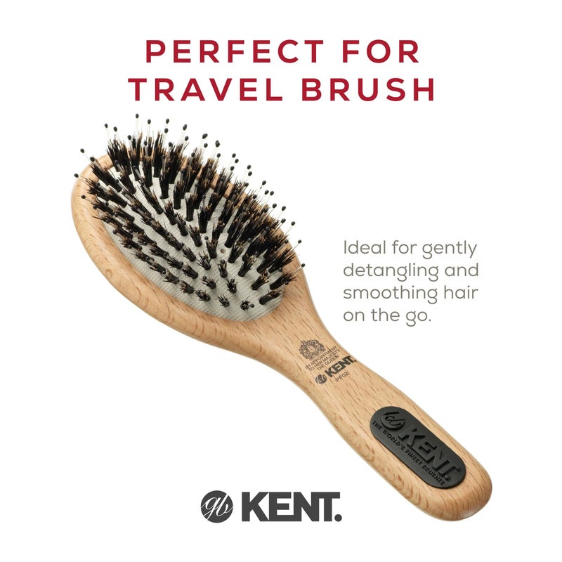 Kent PF02 Small Cushion Detangler Brush â€“ Boar Bristle & Nylon Mix for Smoothing and Straightening Oval Wood Paddle for Medium to Long Hair - Image 3