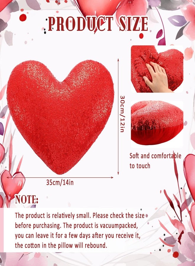 Yookeer Valentine's Day Heart Shaped Pillow 14 x 12 Inch Glitzy Sequin Throw Pillows Solid Soft Shiny Cushion for Women Valentine Wedding Anniversary Decor for Bed Couch(Red) - Image 2