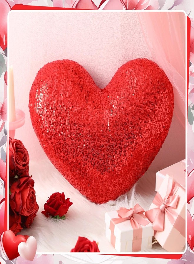 Yookeer Valentine's Day Heart Shaped Pillow 14 x 12 Inch Glitzy Sequin Throw Pillows Solid Soft Shiny Cushion for Women Valentine Wedding Anniversary Decor for Bed Couch(Red) - Image 3