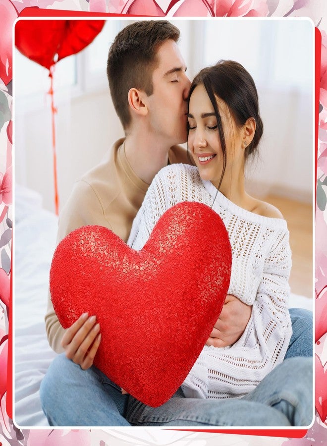Yookeer Valentine's Day Heart Shaped Pillow 14 x 12 Inch Glitzy Sequin Throw Pillows Solid Soft Shiny Cushion for Women Valentine Wedding Anniversary Decor for Bed Couch(Red) - Image 4