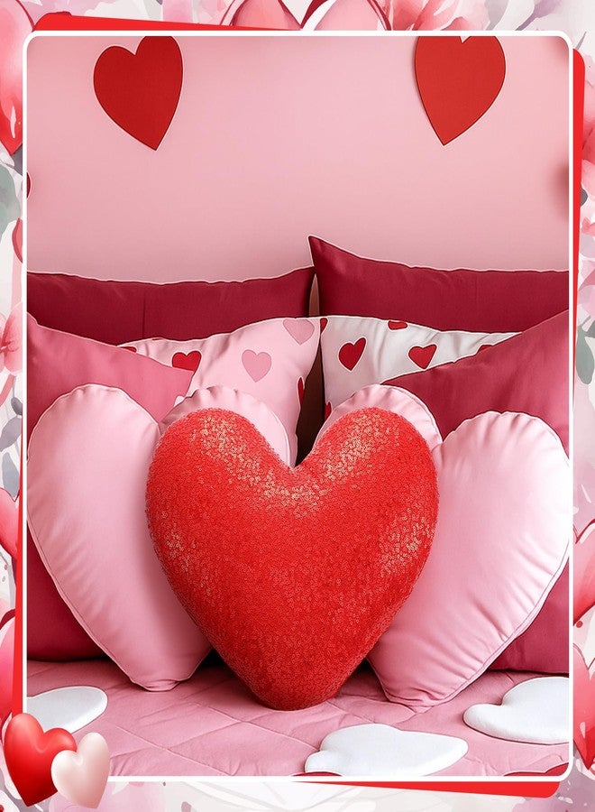 Yookeer Valentine's Day Heart Shaped Pillow 14 x 12 Inch Glitzy Sequin Throw Pillows Solid Soft Shiny Cushion for Women Valentine Wedding Anniversary Decor for Bed Couch(Red) - Image 5