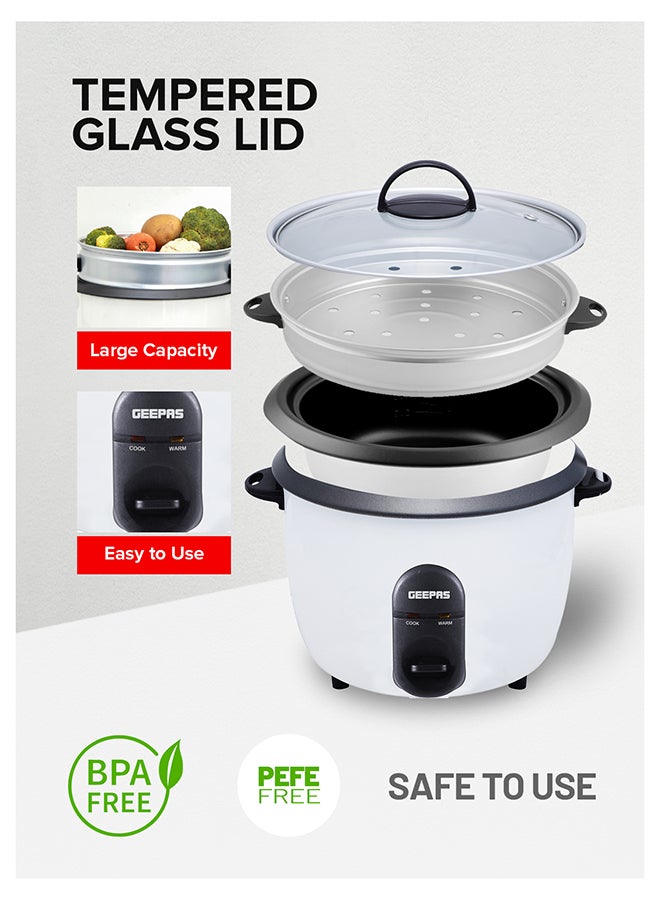 GEEPAS Automatic Rice Cooker - Steam Vent Lid & Simple One Touch Operation |Make Rice, Steam Healthy Food & Vegetables, 3 In 1 Functions, Tempered Glass LID 1.5 L 500 W GRC35011 White/Black/Clear - Image 4