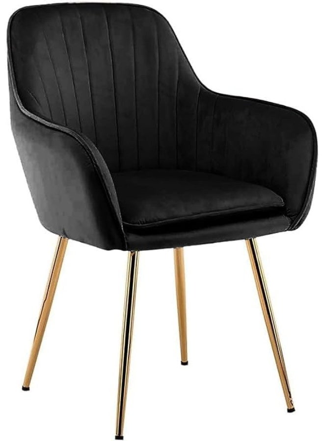 Comfynest Velvet Upholstered Kitchen Chair with Thick Cushions and Metal Legs – Perfect Armchair for Dining and Living Room (Black) - Image 1