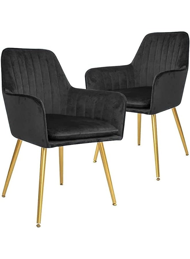 Comfynest Velvet Upholstered Kitchen Chair with Thick Cushions and Metal Legs – Perfect Armchair for Dining and Living Room (Black) - Image 2