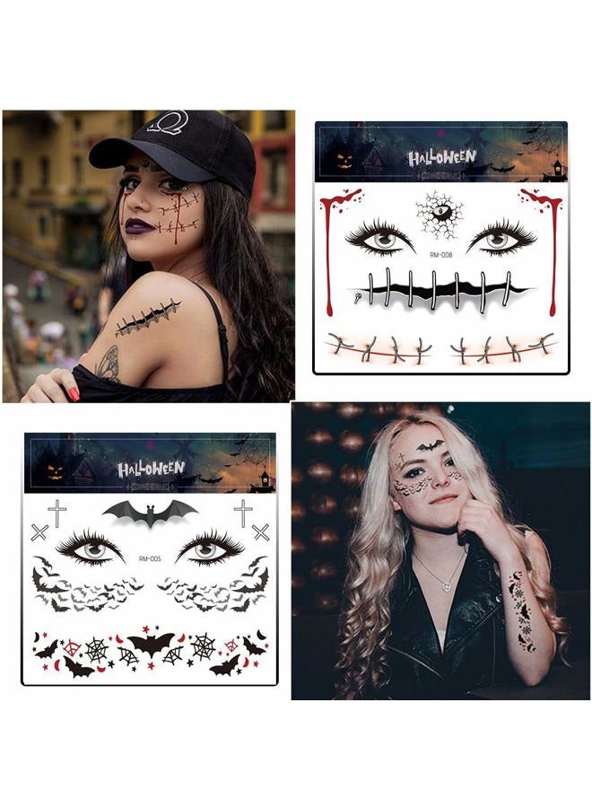 Ooopsiun Halloween Face Temporary Tattoos for Women Men Kids -Spider Bat Horror Fake Tattoo Stickers, Halloween Party Favors Supplies - Image 4
