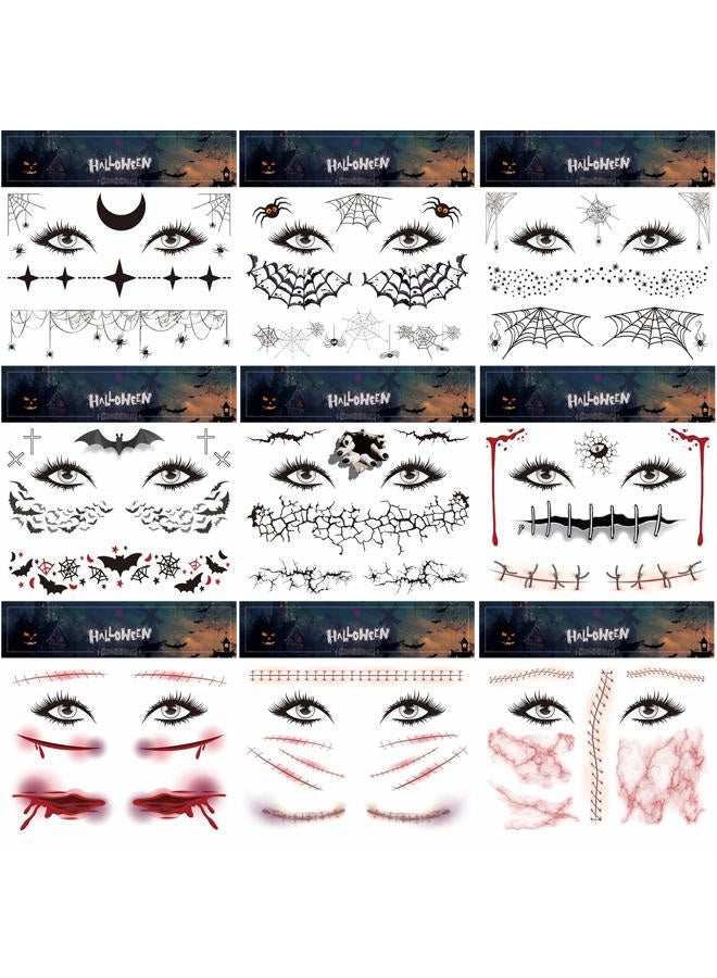 Ooopsiun Halloween Face Temporary Tattoos for Women Men Kids -Spider Bat Horror Fake Tattoo Stickers, Halloween Party Favors Supplies - Image 1