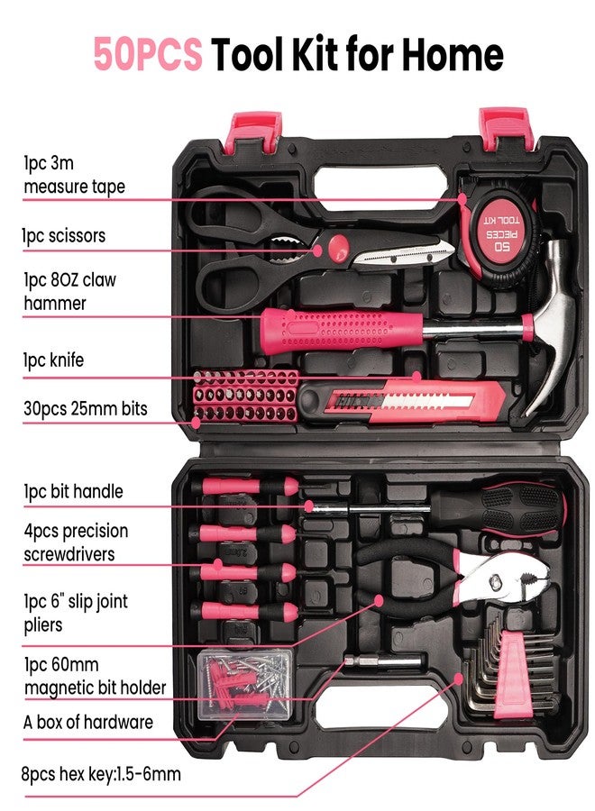 ANXTECH 50-Piece Pink Tool Set for Women Household Small Tool Set - Image 5