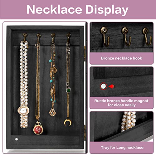 Meangood Jewelry Box Wood for Women, 5-Layer Large Organizer Box with Mirror & 4 Drawers for Rings, Earrings, Necklaces, Black - Image 5