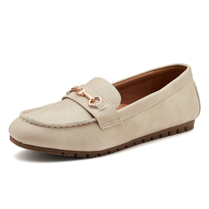 BGSTGUDS Women's Wide Loafers Shoes Cute Dressy Shoes Ladies Comfort Flats Slip Ons Work Shoes, Beige, Size 9W - Image 5