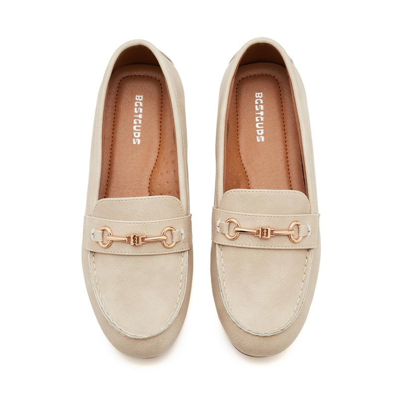BGSTGUDS Women's Wide Loafers Shoes Cute Dressy Shoes Ladies Comfort Flats Slip Ons Work Shoes, Beige, Size 9W - Image 3