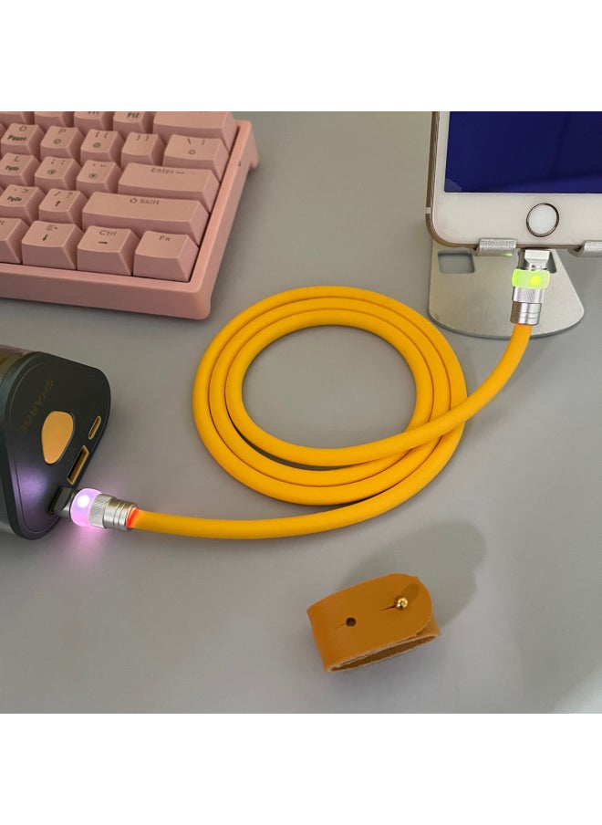 Generic Liquid Silicone Magic Color Luminous Head Data Cable 120W Fast Charging Cable For Huawei For Xiaomi OPPO For Iphone 15 Mobile Phone-Color:2 M [USB To For Iphone 12w]]-Model:Yellow Silicone Magic Color Gradient Hair Light [Firefly Shell]]  - Image 1