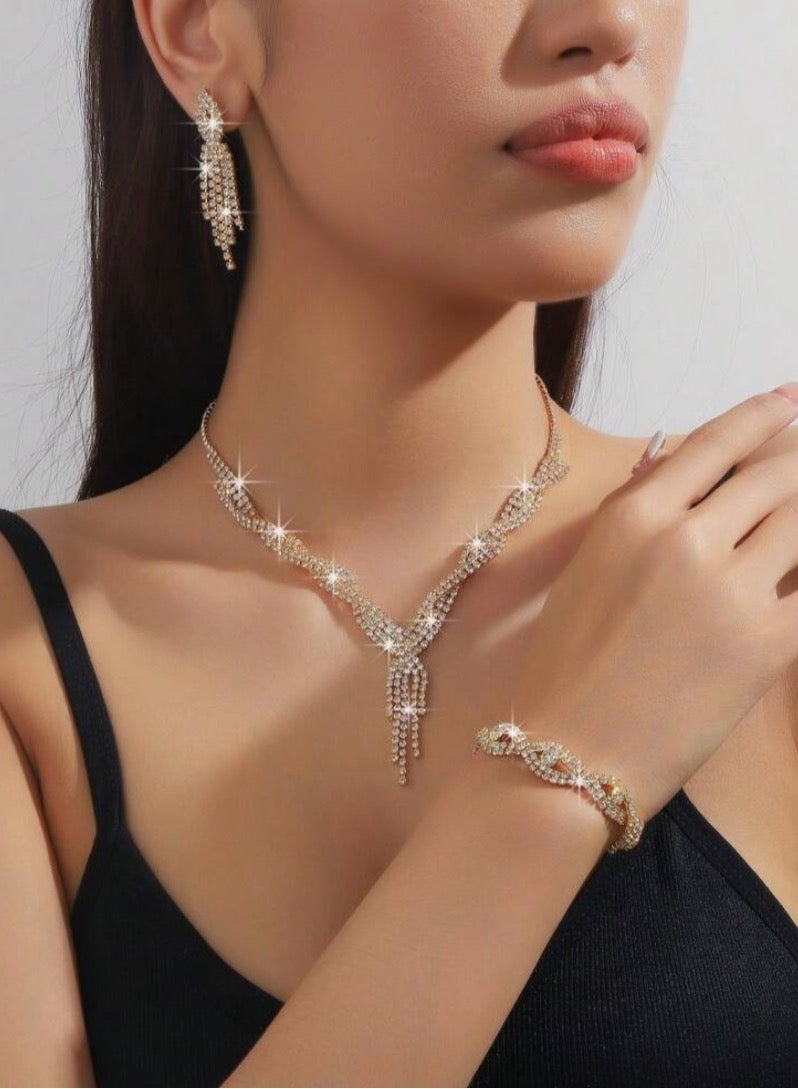 JewelryPalace Amazing Trendy Women's Zirconia Necklace And Earrings And Bracelet  Jewellery Set 
