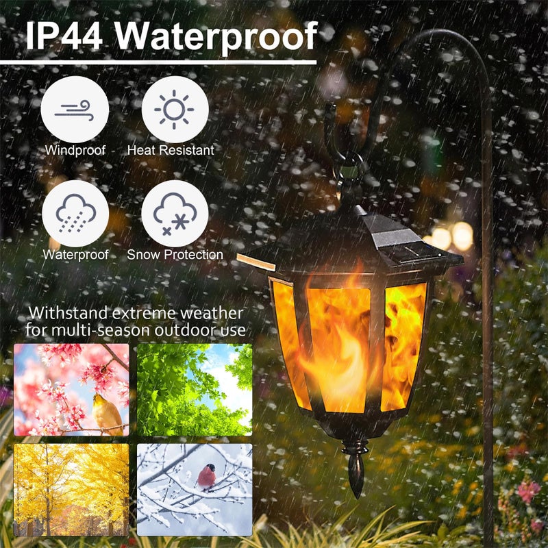 Dynaming 2 Pack Solar Flame Hanging Lights Outdoor, Solar Flickering Flame LED Garden Lanterns with 2 x 38 Inch Shepherd Hooks, Landscape Lighting Waterproof for Lawn Patio Yard Pathway Driveway - Image 4
