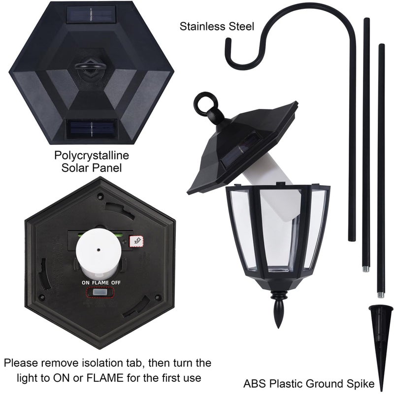 Dynaming 2 Pack Solar Flame Hanging Lights Outdoor, Solar Flickering Flame LED Garden Lanterns with 2 x 38 Inch Shepherd Hooks, Landscape Lighting Waterproof for Lawn Patio Yard Pathway Driveway - Image 5