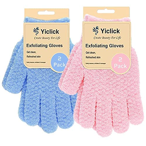 Yiclick Heavy Exfoliating Gloves Exfoliating Body Scrubber for Bath Shower Exfoliation Body Scrub Exfoliator for Dead Skin Remover Exfoliate Sponge Loofah Washcloth Mitt Men Women