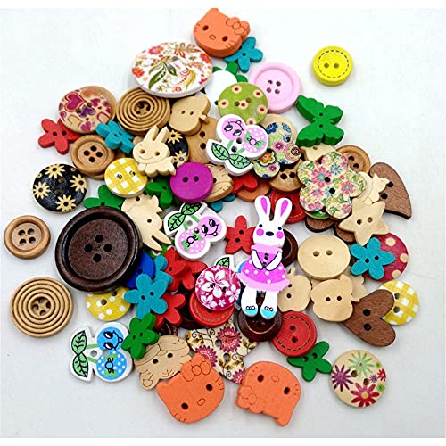 vingol 100 Pcs/Pack Wooden Button 2 Holes Button for Sewing Crafts DIY Works Decoration (Mixed Color) - Image 1