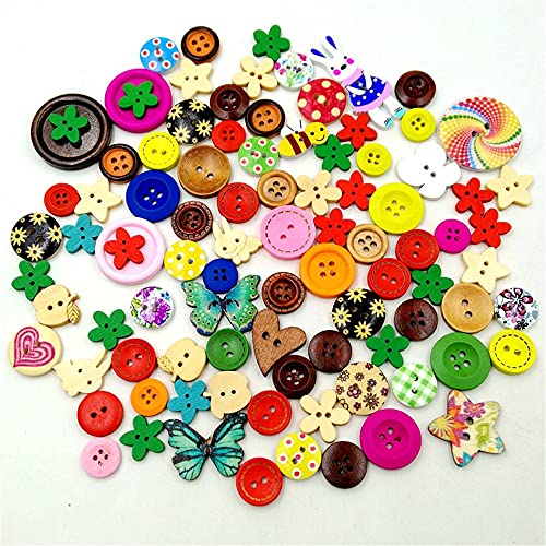 vingol 100 Pcs/Pack Wooden Button 2 Holes Button for Sewing Crafts DIY Works Decoration (Mixed Color) - Image 2