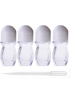 4Pcs 30ml/1 Oz Clear Refillable Glass Roll-On Deodorant Bottles Reusable Leak-Proof Massage Roller Bottles Containers with Roller Ball and White Cap for DIY Deodorant, 3ml Transfer Dropper