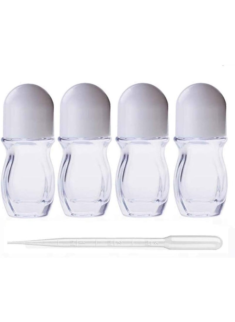 mollensiuer - 4Pcs 30ml/1 Oz Clear Refillable Glass Roll-On Deodorant Bottles Reusable Leak-Proof Massage Roller Bottles Containers with Roller Ball and White Cap for DIY Deodorant, 3ml Transfer Dropper - Image 1