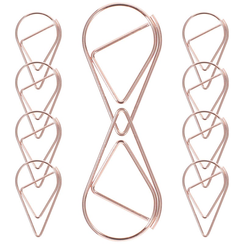 Rose Gold Waterdrop Shaped Metal Paper Clips 10pcs Decorative Bookmarks for Office Documents Journals - Image 2