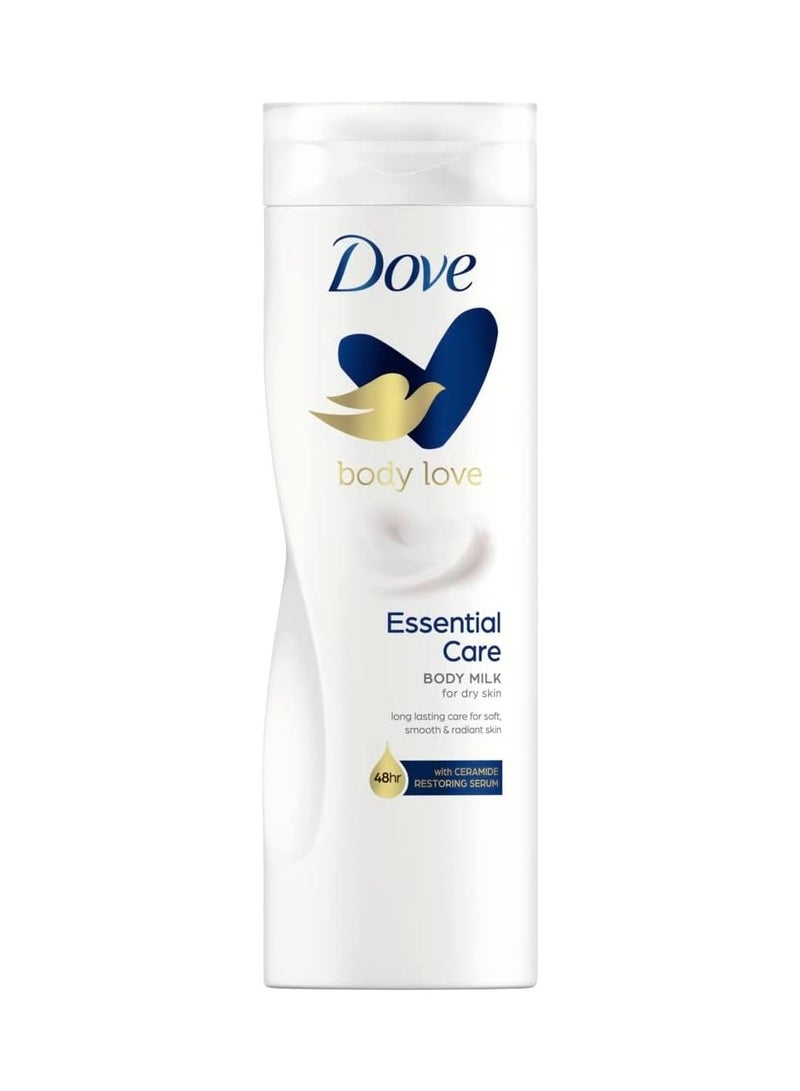 Dove Body Love Essential Care Body Milk for Dry Skin, With Ceramide Restoring Serum 48h, 400ml