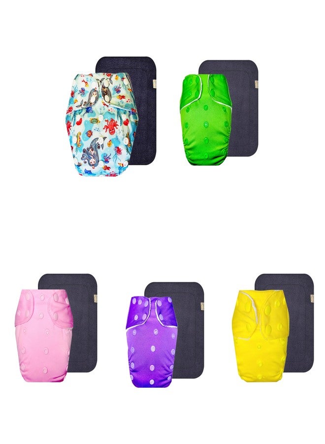 Dumbledo Premium Cloth Diaper with Gray Insert (Pack of 5) | Soft & Gentle | Reusable & Washable | Quick Dry | Everyday Diapering Essential | 3 Months - 3 Years | Unisex Baby - Image 1