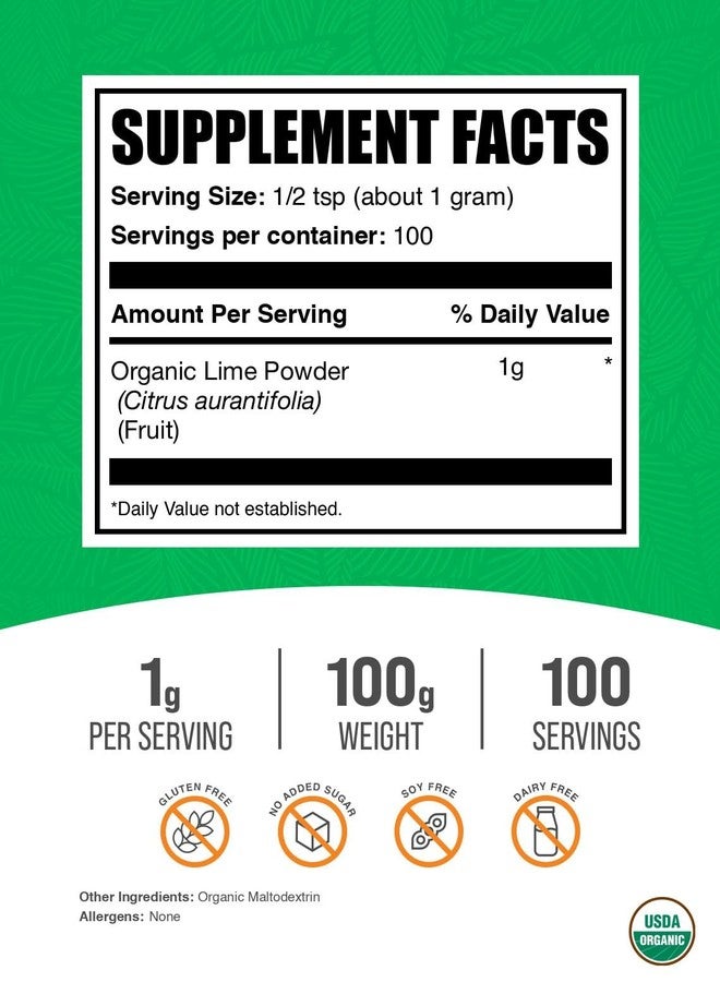 بالك سابلمنتس مسحوق الليمون العضوي من BulkSupplements.com - مسحوق نكهة الليمون العضوي، مستخلص من ثمار الحمضيات أورانتيفوليا - مجفف بالهواء وخالٍ من الغلوتين، 1 غرام لكل حصة، 100 غرام (3.5 أونصة) (عبوة واحدة) - Image 2