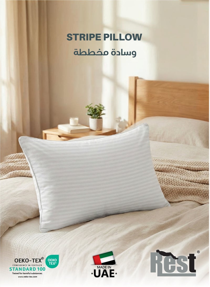 ريست وسادة مخططة ناعمة للغاية مقاس كينغ 50 × 86 سم / 20 بوصة × 34 بوصة بيضاء منفوشة وظهر وبطن نائمة بجودة الفنادق - Image 1