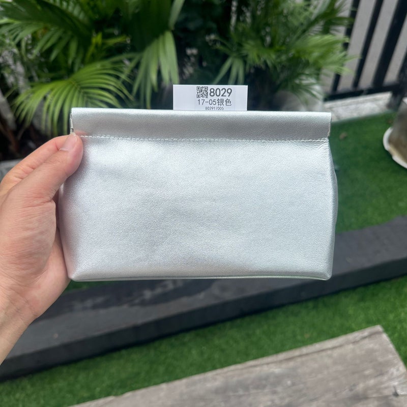 Korean Style Genuine Leather Cosmetic Bag Large Top Layer Cowhide Storage Bag Self-Closing Shrapnel Women'S Clutch Soft Leather Square Bag - Image 1