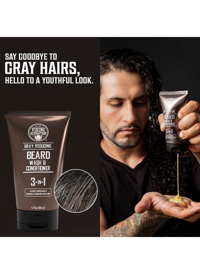 Viking Revolution Mens Beard Dye For Men Dark Brown - Grey Reducing Shampoo Beard Coloring For Men - Mens Beard Color Mustache Dye For Men - Grey Reducing Beard Wash And Conditioner (4 Oz, Dark Brown)  - Image 1