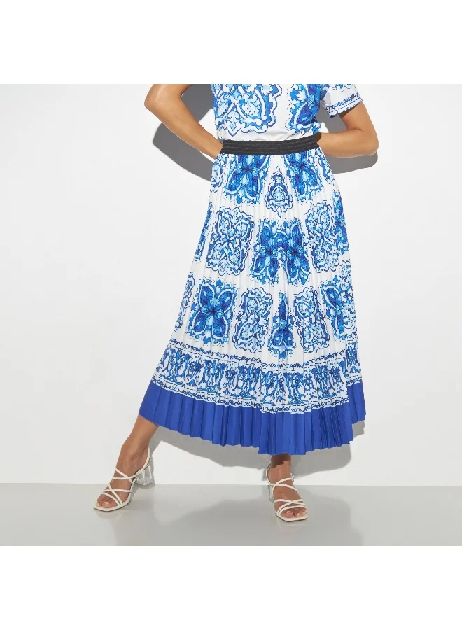 2Xtremz 2Xtremz All-Over Print Skirt with Pleats and Elasticated Waistband