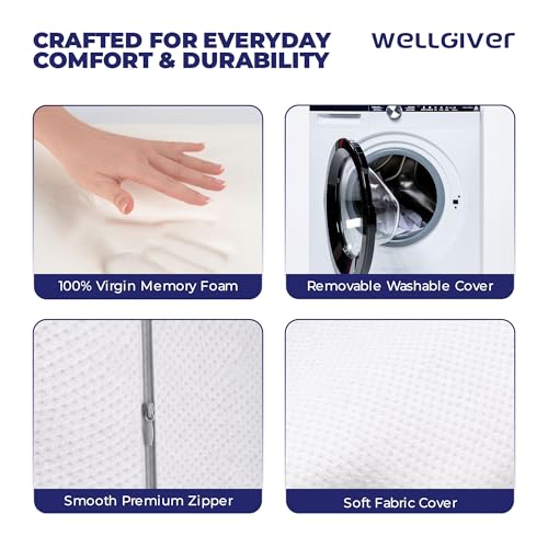WELLGIVER Cervical Memory Foam Pillow for Neck Pain | 2 Year Warranty | 19 x 11 x 4 Inch Standard | Orthopedic Pillow Spondylitis Neck & Shoulder Pain | Washable Jacquard White Cover | Pack of 2 - Image 4