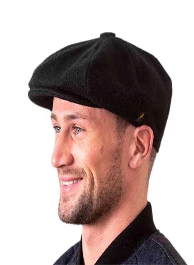 Biddy Murphy Irish Donegal Tweed Cap 100% Wool Flat Cap Traditional 8 Piece with Button Fastening, Black Medium - Image 1