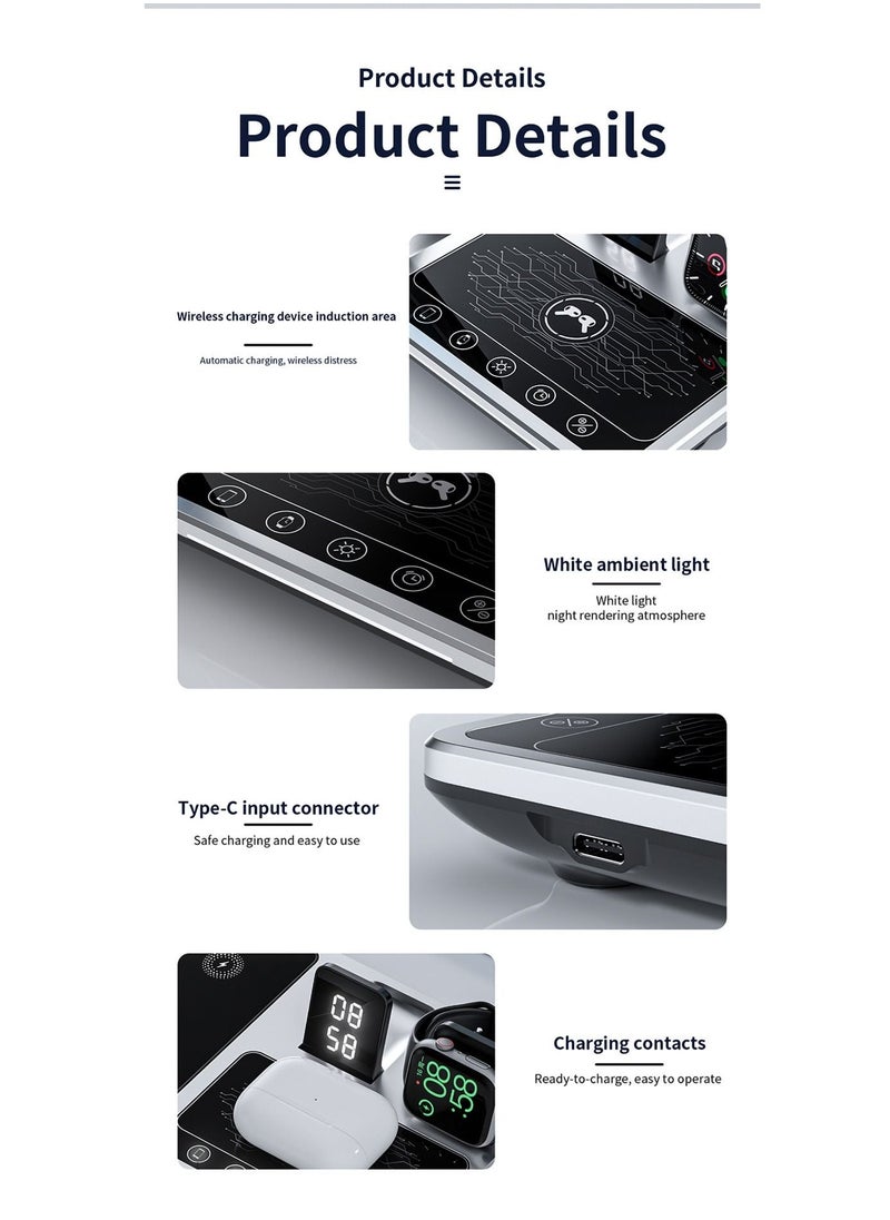 4 in 1 Wireless Charger Folding Portable Charging Station with Time Display White Ambient Light For Airpods Pro 2 iWatch Ultra 9 8 7 6 5 Apple iPhone 15/14/13/12 Max Pro Plus Samsung S23 S22 Ultra