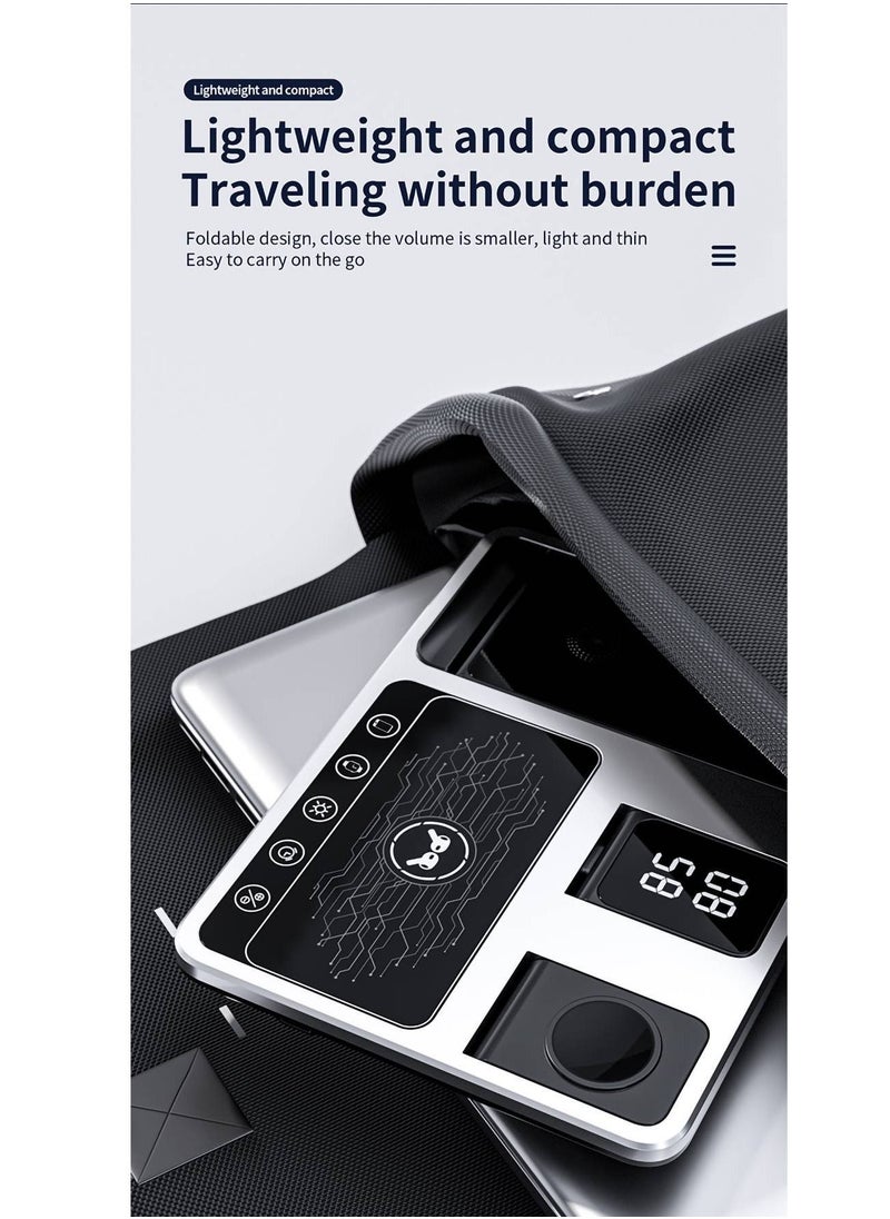 4 in 1 Wireless Charger Folding Portable Charging Station with Time Display White Ambient Light For Airpods Pro 2 iWatch Ultra 9 8 7 6 5 Apple iPhone 15/14/13/12 Max Pro Plus Samsung S23 S22 Ultra
