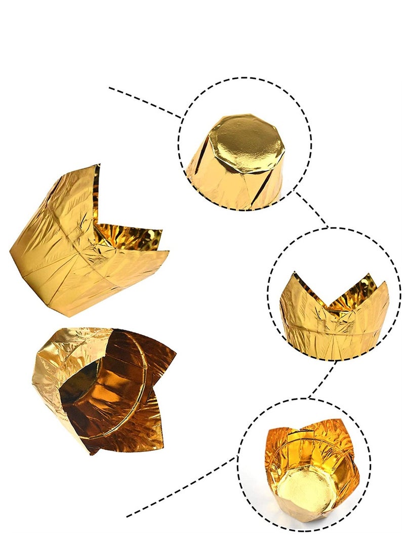 100 Pcs Silver Gold Baking Cups for Cupcakes Muffins Tulip Molds Ideal for Parties Birthdays - Image 5